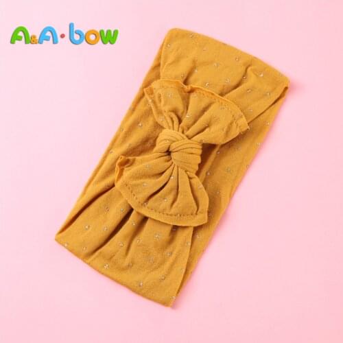 Fashion Bow Nylon Baby Turban Cute Girl Headbands Solid with Gold Print Baby Headwear Baby Hair Accessories 18 Colors