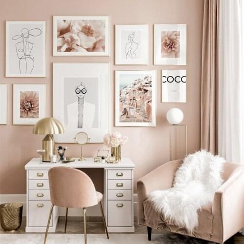 Aegean Sea Landscape Flower Abstract Line Woman Painting Travel Poster Canvas Prints Nordic Wall Art Pictures Modern Home Decor