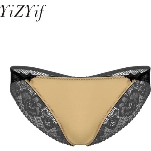 Mens Crotchless Briefs Lingerie Underwear Flower Pattern Lace Back Erotic Sissy Panties Bowknot Elastic Waistband Underpants