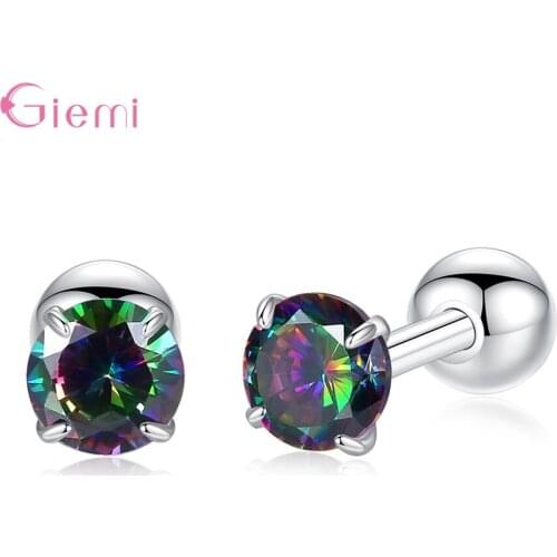 Multiple Colors Genuine 925 Sterling Silver Stud Earrings For Women Modern Style Sparkling Crystal Earrings Silver Jewelry