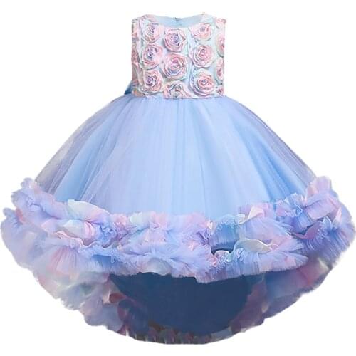 Very Fairy Fower Kids Girls Elegant Wedding Flower Girl Dress Tailing Princess Party Pageant Formal Sleeveless Lace Tulle 2-10 Y