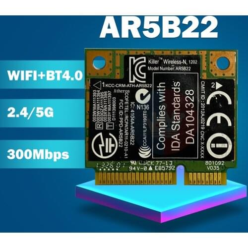 Wholesale Dual Band Bigfoot networks Killer N1202 AR5B22 0CTJ7G Half Mini PCI-E 300mbps BLUETOOTH 4.0 WIRELESS laptops WIFI CARD