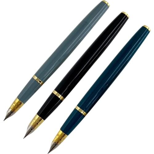 Fountain Pen Wing Sung 601A Wave Golden Cap Vacumatic Fountain Pen Fine Nib Solid Dark Blue Fine Nib School Office Supplies Gift