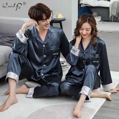 M,L,XL,2XL,3XLLuxury Pajama suit Satin Silk Pajamas Sets Couple Sleepwear Family Pijama Lover Night Suit