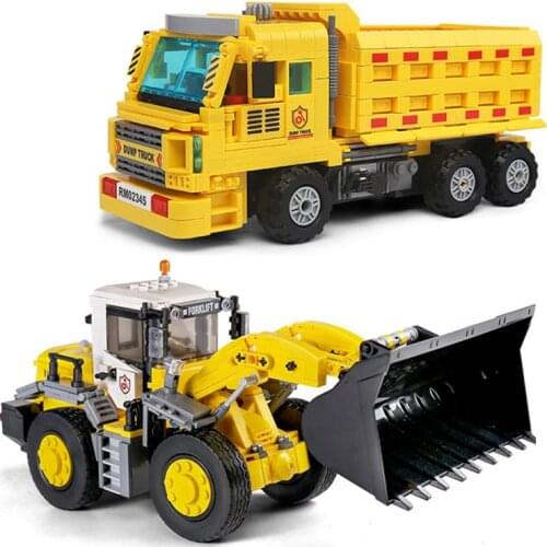 QL0234 QL0237 Technic Car The Excavator Bulldozer Crane Engineering Roller Dump Truck Toys Building Blocks Kids Christmas Gifts