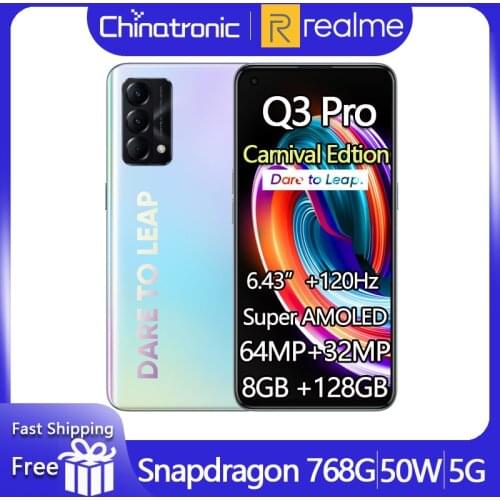 Realme Q3 Pro Carnival Edtion 5G Mobile Phone 128GB 6.43"AMOLED 120Hz Refresh rate Snapdragon 768G 50W Fast Charge 64MP OTA