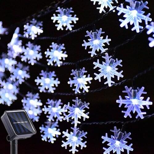 Solar Christmas String Lights 7M 50LED Snowflake Fairy String Lights Waterproof For Outdoor Garden PartY Patio Xmas Tree Decor