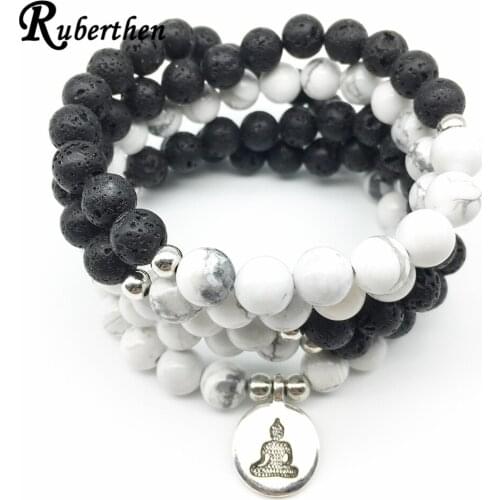 Ruberthen Hot Sale Yoga Bracelet New Design Women`s Wrap Bracelet Trendy Howlite 108 Mala Lava Stone Bracelet or Necklace