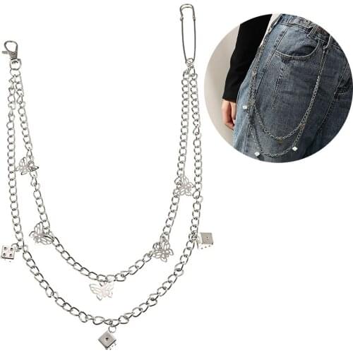 Butterfly Pants Chain Double Layer Dice Pendant Trousers Chain Jean Wallet Chain Personality Punk Waist Chain Jewellery