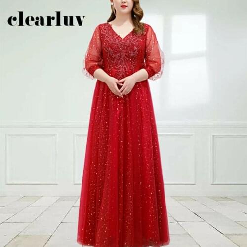 Sparkling Elegant Evening Dress DR1018 Lace Up Robe De Soiree Burgundy A-Line Women Party Dresses Appliques Formal Long Gowns