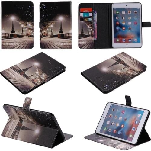 Ultra Thin Magnet Smart Sleep Print Stand PU Leather Skin Cover Case For Apple iPad Mini 4 Mini4 7.9" Tablet + Clear Film + Pen