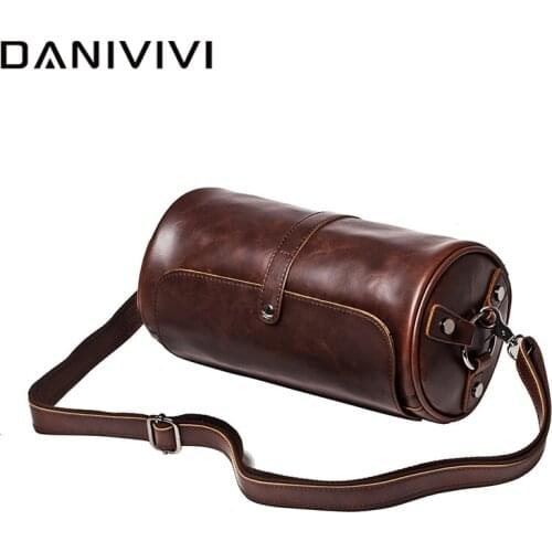 Vintage Mens Handbag High Quality Leather Messenger Bag Round Designer Shoulder Crossbody Bag Men Street Hip-hop Bolso Hombre