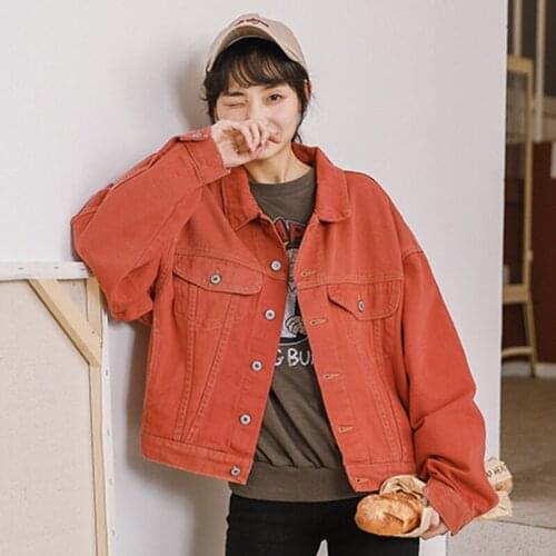 Bella philosophy autumn women fashion solid basic jacket denim ladies Loose Coats streatwear Turn-down Collar female Jean Jacket