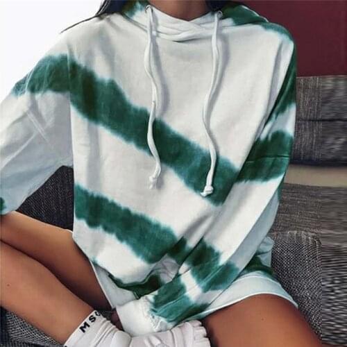 Women Hoodies Tie Dye Striped Print Autumn Sweatshirt 2020 Fashion Hooded Long Sleeve Drawstring Tops Pullover Casual