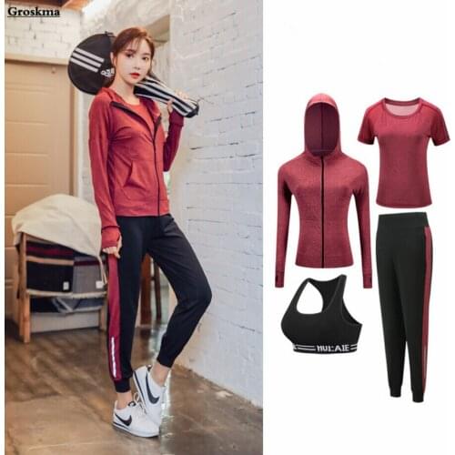 2/3/4 Piece Set Women Yoga Suits Quick Dry Outdoor Sports Running Clothing Fitness Gym Hooded Coats+Bra+Mesh T Shirt+Pants