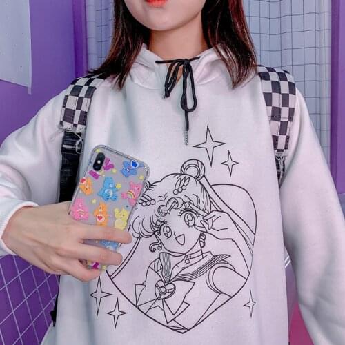 Oversized Harajuku Sweatshirts autumn Womens cartoon print Hooded Female 2020 Thicken Warm Hoodies Lady Fashion Tops