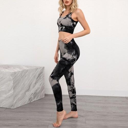 GYMQUASAR Tie Dye Women Seamless Yoga Set Gym Fitness Running Sportswear Clothing High Waist Bras Leggings Sport Suits