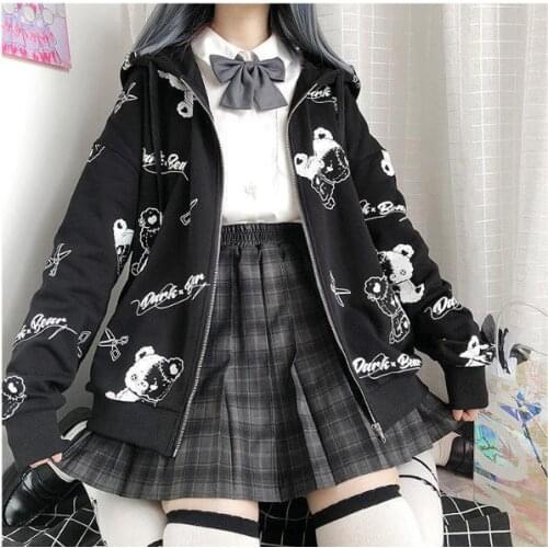 Hooded Gothic Coat Sweatshirt Women Fashion Spring Clothes Ins Preppy Kawaii Hoodies Long Sleeve Zip Up Hoodie Japanese Cute Top