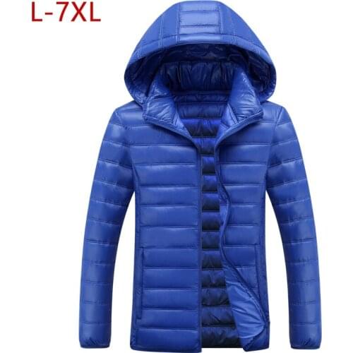 L-7XL Winter Jackets Men 2019 Big Size Hat Detachable Solid Black Warm Coat Down Cotton Padded Thick Parka Men Hombre Abrigo W27