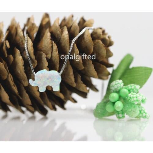 1pc 8*11mm White Fire Elephant Opal Pendant 925 sterling silver Box Chain Necklace Fashion Jewelry For Women 6 Colors For Choose