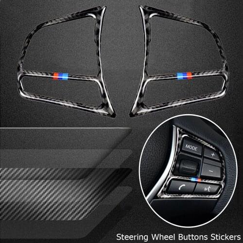2PCS Car True Carbon Fiber Steering Wheel Buttons Cover Trim For BMW 1/2/3/4 Series 3GT F20 F21 F30 F32 F34