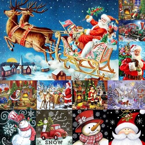5D DIY Diamond Painting 3D CHristmas Elk Cross Ctitch Kits Mosaic Embroidery Full Round Drill Home Decoration Gift 2