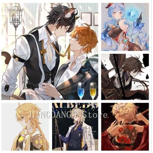 5d Diy Diamond Painting Genshin Impact Anime Posters Cartoon Manga Diamond Mosaic Embroidery Cross Stitch Kits Home Decor Gift