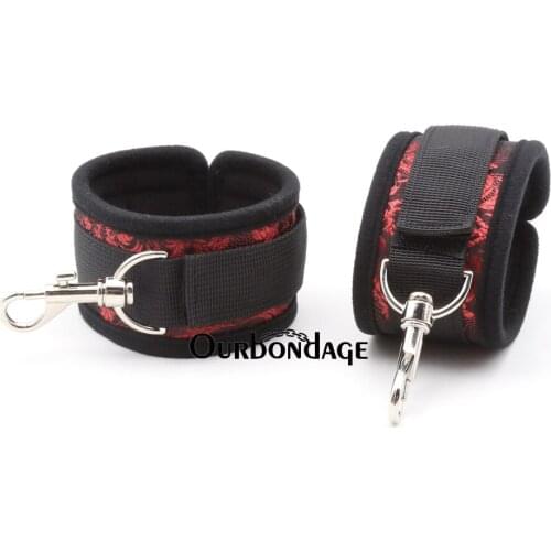 Ourbondage Diving Cotton Strap Red Embroidery BDSM Fetish Bondage Hook Connecter Wrist Cuffs Restraints For Adult Sex Toy