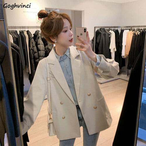 Blazers Women Double Breasted Temperament Long Sleeve Fashion Daily Casual All-match Spring Feminino Clothing Notched Plain Ins
