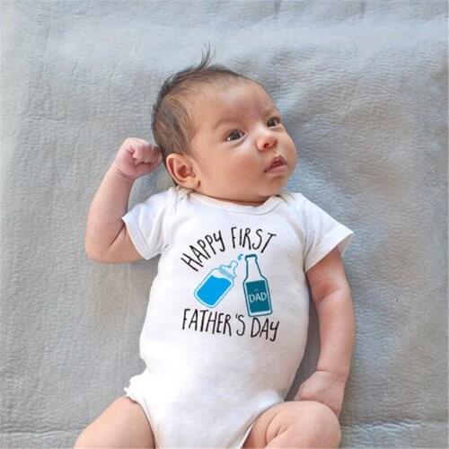 Happy First Fathers Day Print Newborn Infant Baby Boy Girl Short Sleeves Cotton Bodysuit Jumpsuit Outfits Summer Casual Sunsuit