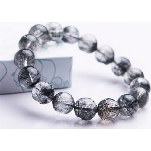 13mm Brazil Natural Black Rutilated Quartz Bracelets Women Men Powerful Healing Crystal Fitness Round Bead Bracelet AAAA