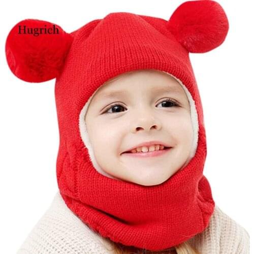 Kids Winter Hats Ears Girls Boys Children Warm Caps Scarf Set Baby Bonnet Scarves Enfant Knitted Cute Hat for Girl Boy Beanies