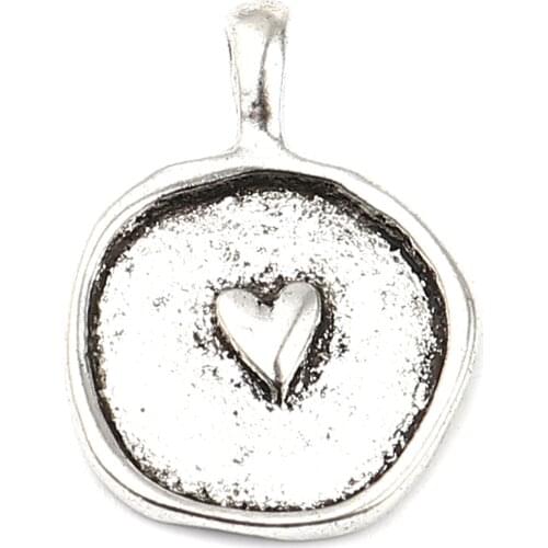 DoreenBeads Vintage Sweet Charms Round Gold/Antique Silver Color Heart Pendants DIY Making Neclace Earrings Jewelry Gift,5-10PCs