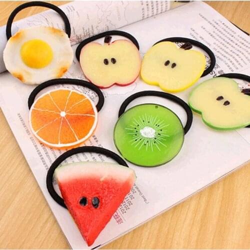 Watermelon Lemon Apple etc Fruits Slice Fashion Hair Accessories Women Elastic Hair Bands Ponytail Holder Hairwear