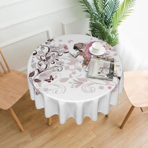 European Fairy Butterfly Round Tablecloth Hot Stamping Printed Fabric Holiday Coffee Table Cover Christmas Red Banquet