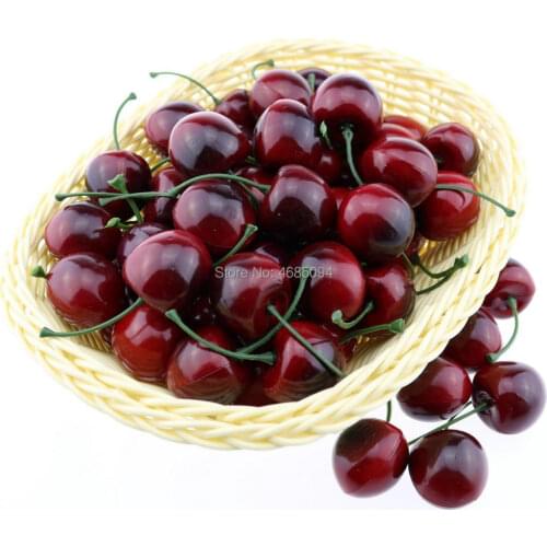Gresorth 50pcs Artificial Lifelike Red Black Cherry Decoration Fake Chrries Fruit Home Party Christmas Display
