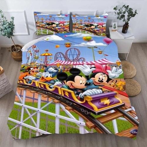 Disney 3D Printed Cartoon Minnie Mickey Mouse Bedding Set Duvet Cover Pillowcases Boy Girls Bedroom Decoration Duvet Cover Set