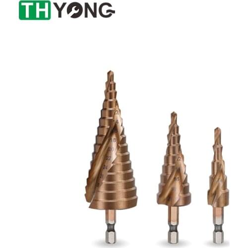 HSS Spiral Groove Triangle Shank Metal Step Drill 4-12/20/32mm Cone Cobalt Drill Bits Tool Hole Cutter For Stainless Steel