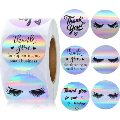 Round Adhesive Holographic Laser Thank You Stickers Roll Packaging Decor Sticker 500pcs for Small Business Envelopes Gift Bags