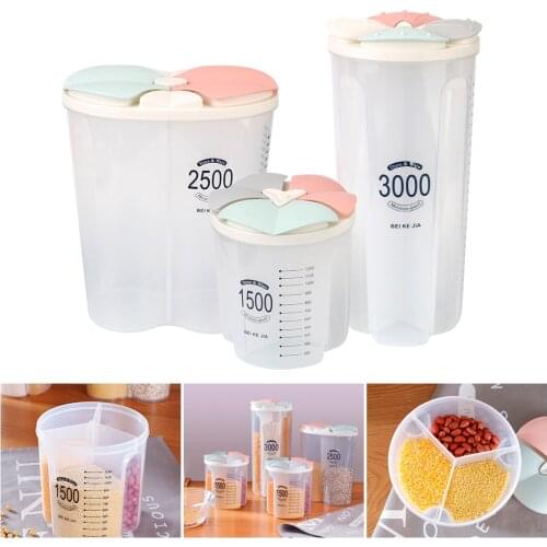 Kitchen Food Storage Tank Plastic Sealed Tank Rotating Dry Food Rice Container Compartment Transparent Storage Box