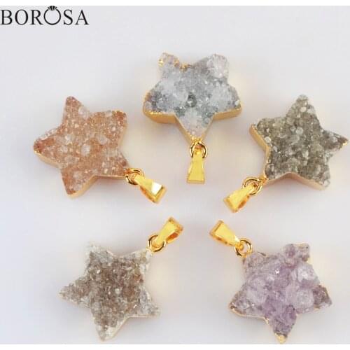 18K Gold Star Shape Natural Agates Druzy Pendant for Necklace, 18inch Gold Pendant Necklace Natural Druzy Pendant Necklace G2023