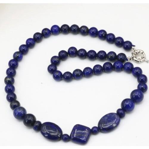 Fashion collars for women natural lapis lazuli stone 8mm round beads pendant chain necklace choker jewelry 18inch B3203