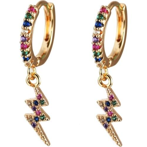Fashion Exquisite Multicolor Zircon Cute Lightning Bolt Hoop Earrings Classic Geometric Women Dangle Earrings for Girls Jewelry