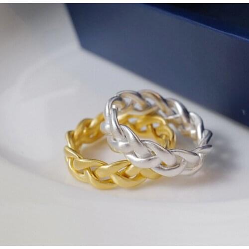 Fashion Punk Rings Twist Design Chain Shape Finger Ring Metal Matter Vintage Minimalism 925 Gold Jewelry For Women Wedding Party