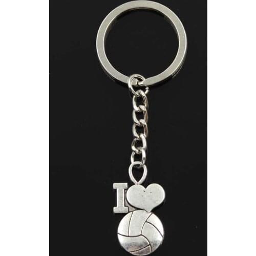Fashion Keychain 32x17mm I Love Volleyball Pendants DIY Men Jewelry Car Key Chain Ring Holder Souvenir For Gift