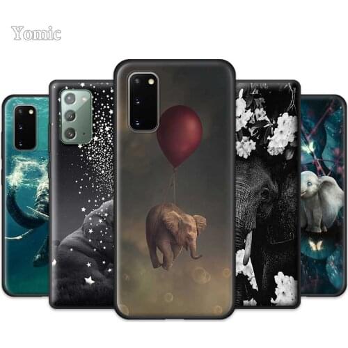Lovely Elephant for Samsung Galaxy S20 FE S21 Note 20 Ultra S10 10 Lite S9 Plus S8 S10e TPU Black Soft Phone Cases Covers