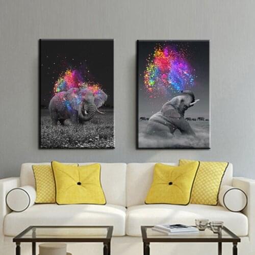 Canvas Posters Prints Wall Art Paintings Colorful Animal Art Play Elephant Wall Pictures for Kids Room Home Wall Cuadros Decor