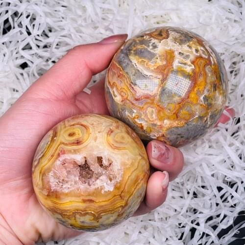 Natural Crazy Agate Crystal Ball Polished Crafts Wish Ball Home Decoration