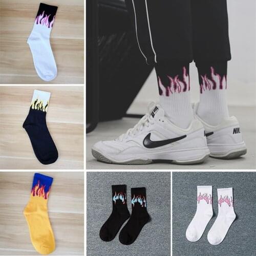 New HipHop Flame Men and Women Socks Cotton Yellow Pink Fire Harajuku Fashion Street Wear Skateboard Funny Happy Casual Sockings