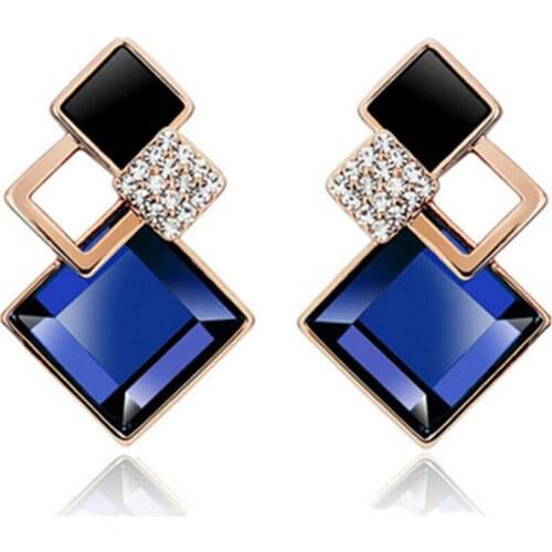 New Fashion Hollow Three Layers Square Crystal Rhinestone Earrings Female Temperament Rhombus Earring Party Wedding Jewelry Gift